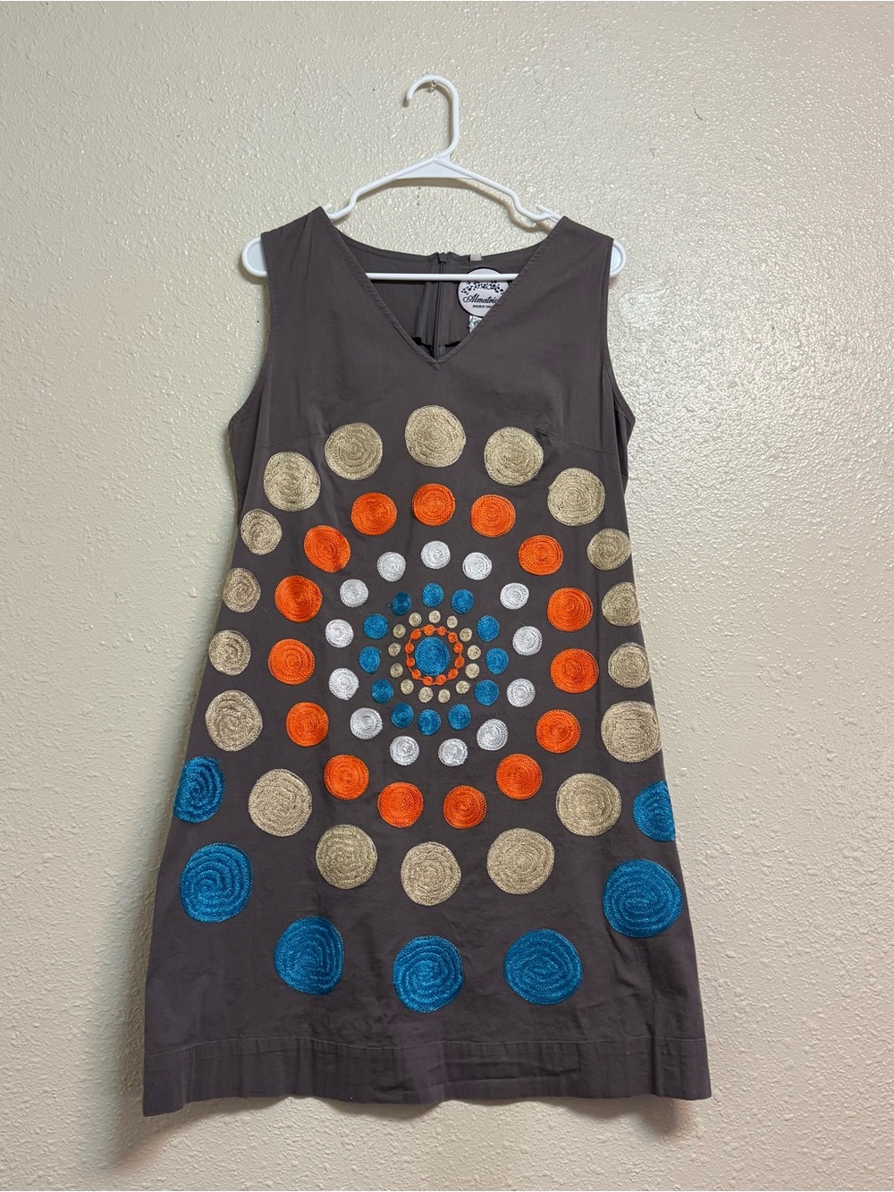 Almatrichi Sleeveless Embroidered Circle Pattern Cotton Dress